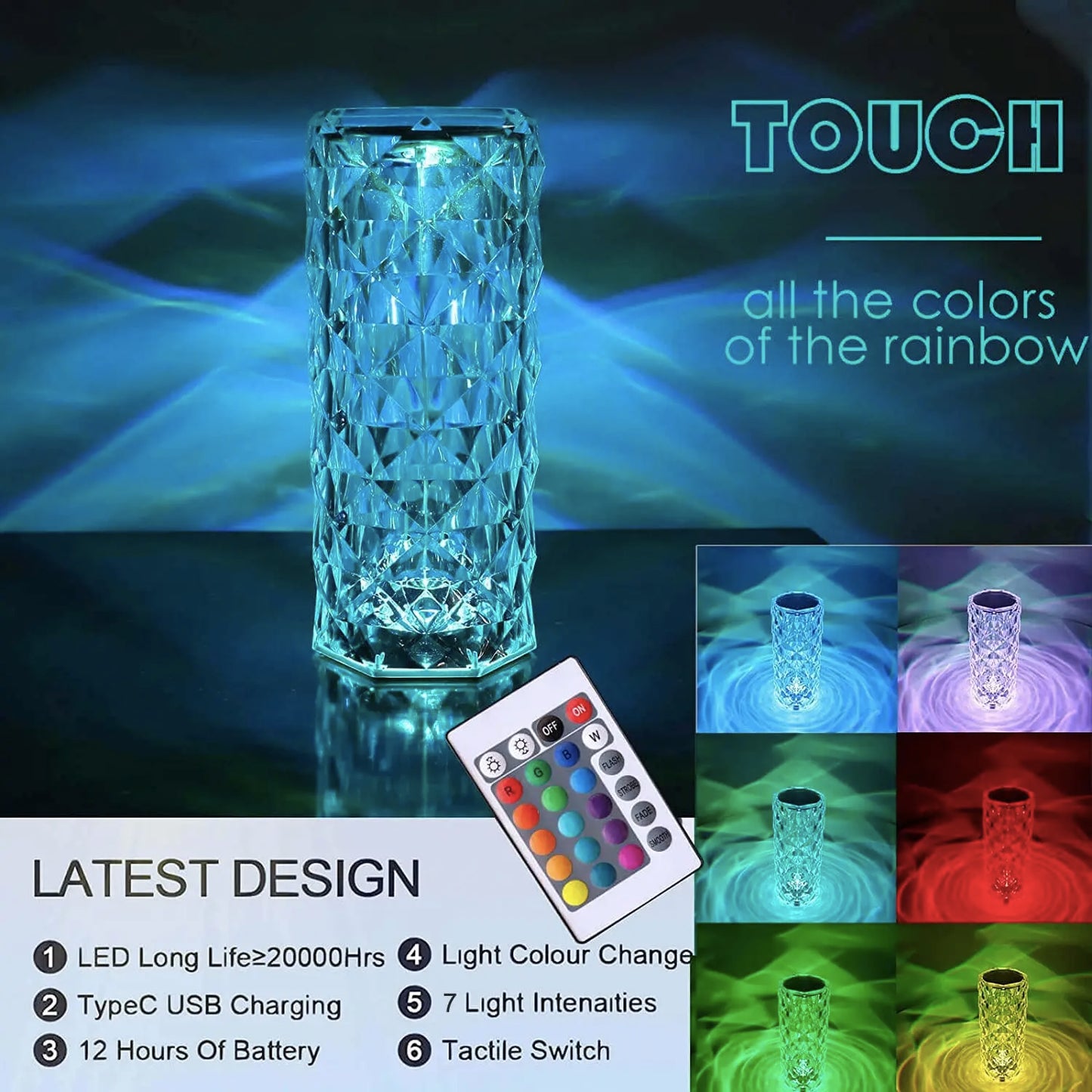 Rechargeable RGB Rose LED Night Light: Stunning Color Changing Crystal Touch Lamp - Perfect for Bedroom, Nightstand, & Christmas Decor!